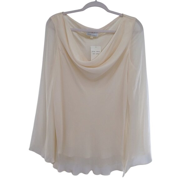 NWT Sandra Darren Silk Chiffon Blouse Size 14 Elegant Draped Cream Romantic Top - Picture 1 of 11
